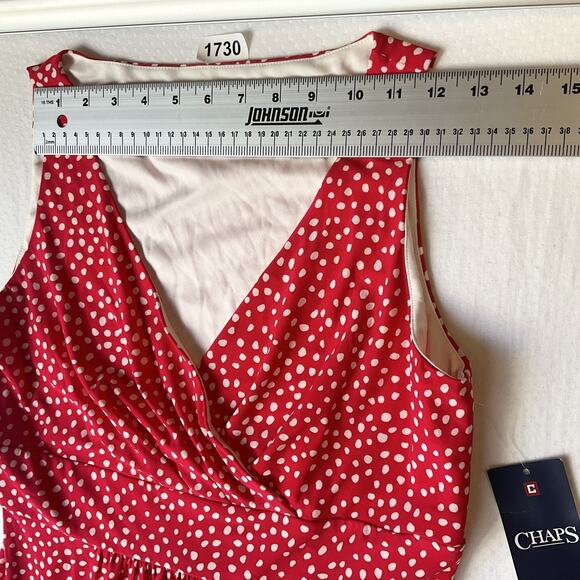 Chaps Women Midi Dress M Red Polka Dot Fit & Flare Sleeveless V-neck - Picture 4 of 10